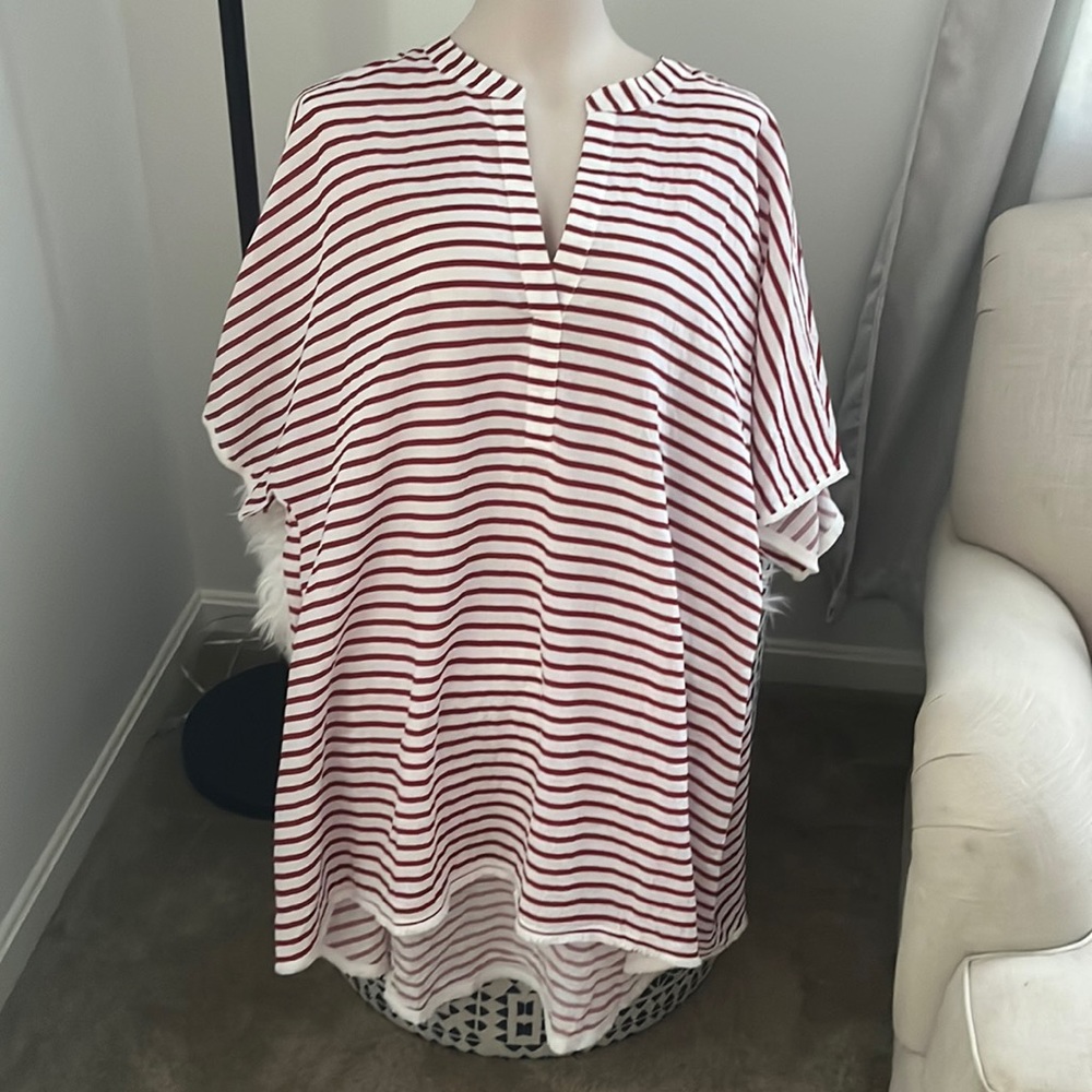 Tendency, red and white striped shirt dress, Size: Extra Extra Large (XXL)
